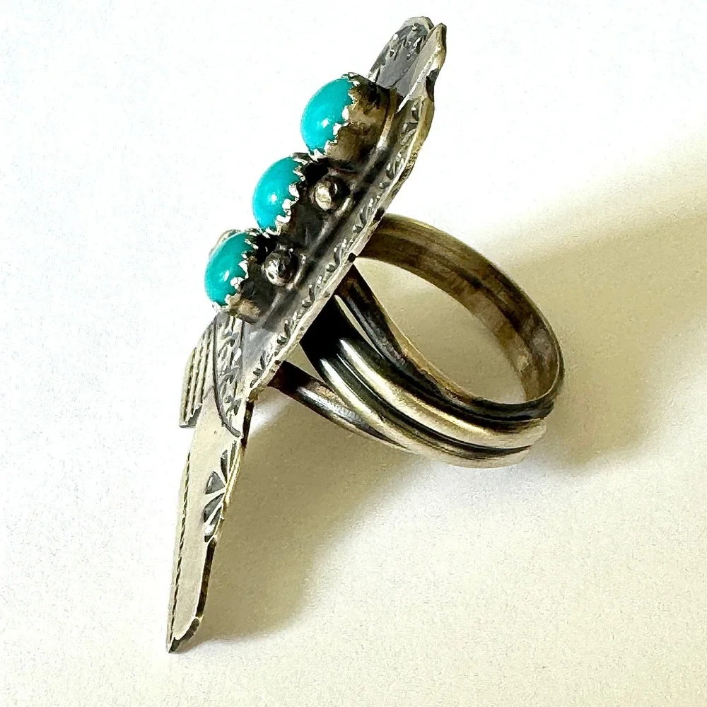 Navajo Cowboy Boot Ring Turquoise Sz 7 Sterling‎ Signed T Yazzie Native American